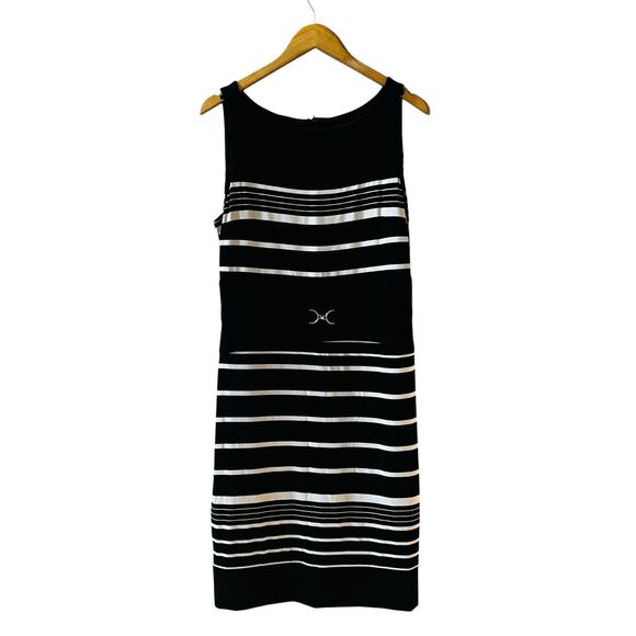 White House Black Market Dresses & Skirts - White House Black Market Strjped Sleeveless Dress Size 12 Black Cream